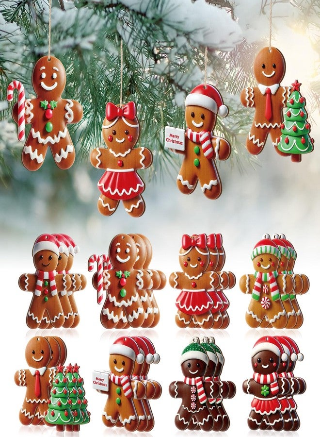 Memorywuu 24 Pcs Gingerbread Man Ornaments for Christmas Tree Cute Wooden Hanging Gingerbread Figurines Ornaments Christmas Tree Decoration for Home Kitchen Holiday DIY Craft Party, 3.94'' Tall - Image 1